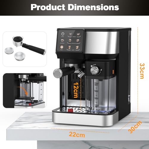 Rebonique One-Touch Espresso Machine with Automatic Milk Frother, 20 Bar Coffee Maker for Espresso, Cappuccino & Latte Maker, Stainless Steel, 2L Removable Water Tank, 700ml milk Reservoir, Black - Image 2