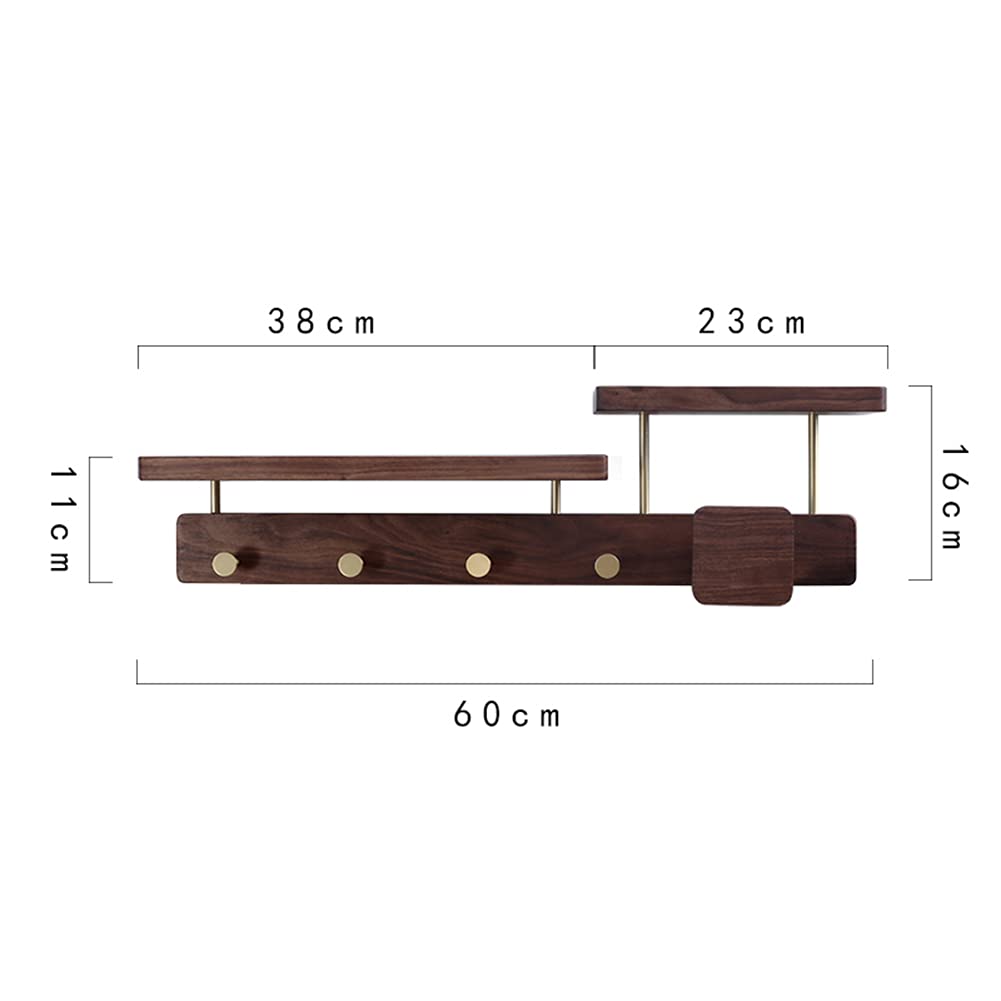 Rustykalny Orzechowy Wieszak Na Ubrania Z Półką I Zabytkowymi Metalowymi Haczykami Do Przedpokoju, Łazienki, Salonu, Wieszaki Ścienne Do Przedpokoju Lub Kuchni, Kolor Drewna 61 * 16 Cm