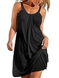 Design: Dieses Strandkleid ist ein ärmelloses Design, Die Schultergurte sind elastisch und verstellbar, Reine Farbe, einfach und großzügig, wird nicht veraltet sein.