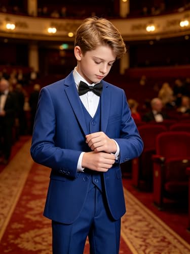 Image of Boys' Formal Suit 5 Piece Slim Fit Suits for Boy Kids Tuxedo Toddler Wedding Ring Bearer Outfit Teen Communion Dress