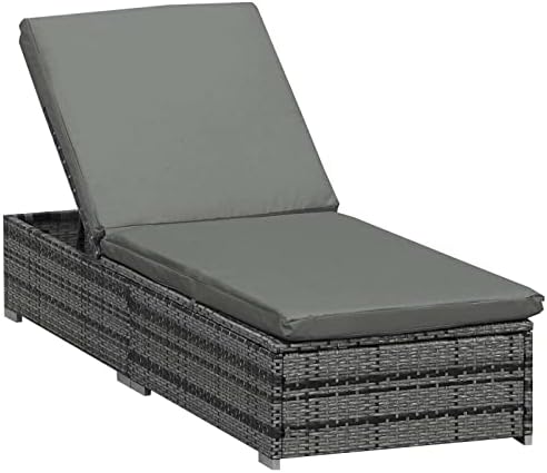 Outsunny Rattan Sun Lounger Adjustable Garden Furniture Recliner Bed Chair Reclining Patio Wicker Grey
