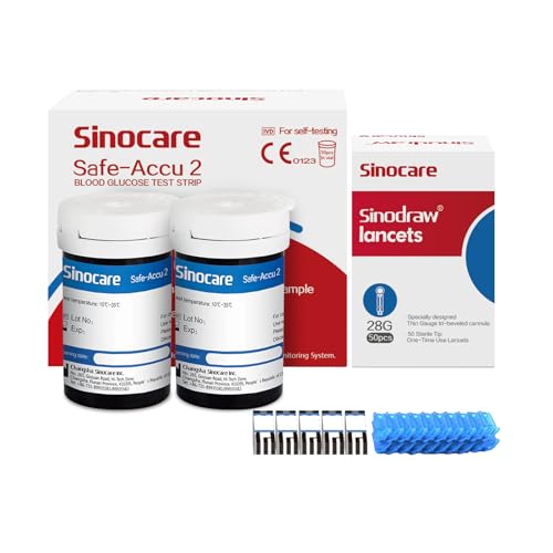 Sinocare Safe-Accu2 Strisce per glicemia, Contiene 50 Strisce e 50 Lancette, Solo per il Glucometro Safe-Accu2