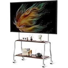 Mobile TV Cart with Storage Shelves, Rolling TV Stand for 32-75 Inch TVs, Double Wood Shelf, Stainless Steel Frame, 110 lbs Capacity, Adjustable Height, Locking Wheels TPHER-75