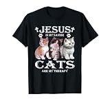 Jesus is My Savior Cats Are My Therapy Christians Cat Lover T-Shirt