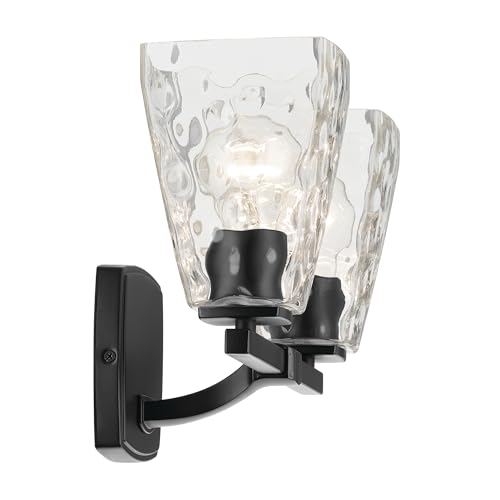 Image of Kichler Marant 2-Light Bathroom Vanity Light Fixture with Clear Water Glass in Black, Modern Wall Mount Light for Powder Room Over Mirror (14.25 x 9.5 in), 55215BKWTR