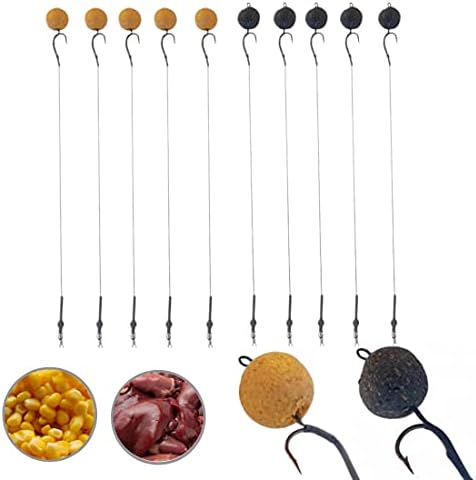Damascus 10 Pcs Ready to Use Corn and Chicken Liver Carp Boilies Hair Rigs for Fishing Tackle Kit Method Lead Baits Plum Rig Hooks Equipment Bait Corn Feeder Accessories Attranctant Scent Applied