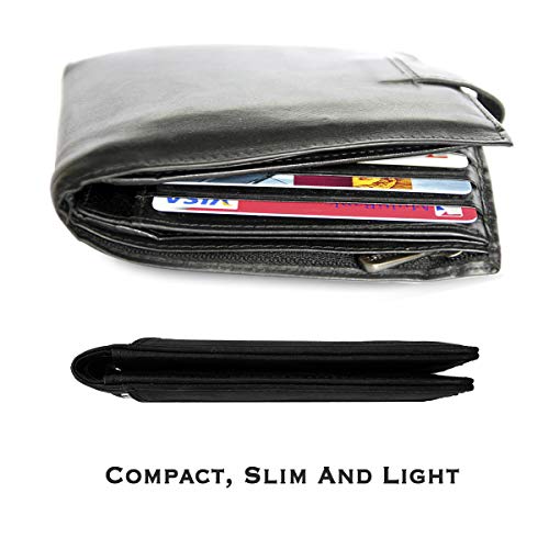 Image of YBONNE Functional Compact RFID Blocking Bifold Wallet for Men, Made of Finest Genuine Leather