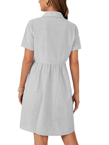 Image of Rooscier Women's Striped Shirt Dress Button Down Collared Short Sleeve Mini Dress