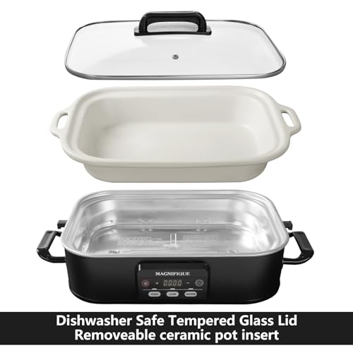 Image of 4 Quart Casserole Programmable Slow Cooker with Ceramic Baking Dish - Perfect Kitchen Small Appliance for Family Dinners, Oven Safe and Durable Bakeware for Lasagna, Roasts