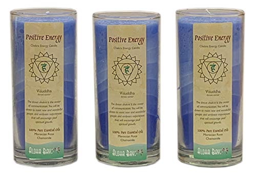 Aloha Bay Premium Scented Hand Made Chakra Energy Jar Candle 3-Pack | 11 oz Long Burn 60 Hours | Positive Energy Visuddha | Yoga Prayer & Meditation | Moroccan Rose & Chamomile Essential Oils