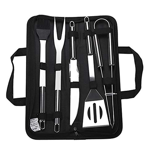 BBQ クッキング バーベキューツールセット調理器具 5点セット アウトドア キッチン工具【トング・フォーク・ナイフ・ターナー】ポータブル ホーム アウトドア用 収納バッグ付き ステンレス製
