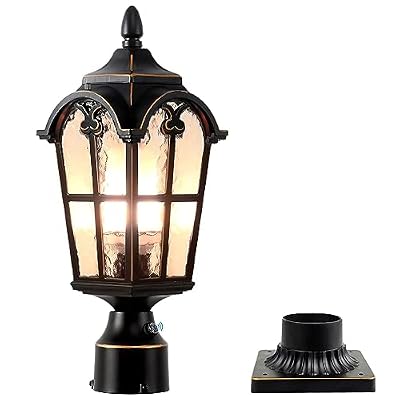 LONEDRUID Dusk to Dawn Outdoor Lamp Post Lights Waterproof Exterior Pole Lantern Lighting Fixtures with 3-Inch Pier Mount Base for Garden Patio Yard Pathway Driveway