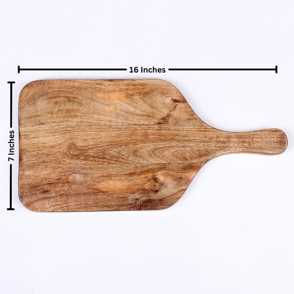 Image of Kundi Wooden Chopping Board /Cutting /Serving Platter for Kitchen Vegetables, Fruits & Cheese | Natural Acacia Wood | 42 x 18 x 1.5 cm | Handcrafted