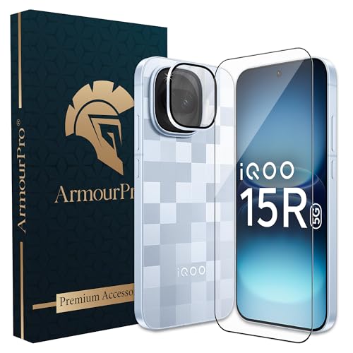 Image of ArmourPro Edge to Edge Tempered Glass for iQOO 15R with Blue Camera Ring Guard, 9H Screen Protector, Anti-Scratch, Anti-Fingerprint, Bubble-Free Installation Kit