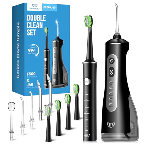 JTF Electric Toothbrush with Water Flosser Combo, 2-in-1 Portable Oral Clean Kit for Teeth Brushing & Flossing,Multiple Modes for Teeth Cleaning and Gum Health Home & Travel Use, Black