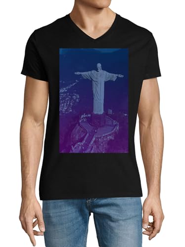 T-shirt Jésus-Christ coton col V noir homme contre l'inconfort
