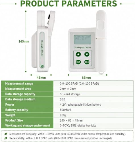 Medidor de clorofila SPAD y temperatura foliar con batería de 2000 mAh 6