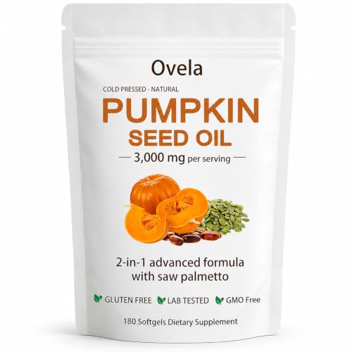 ixarco Ovela Pumpkin Seed Oil Capsules with Saw Palmetto Organic Pumpkin Seeds Oil Supplement for Hair Growth Heart Skin Elasticity Cold-Pressed | Non-GMO | Gluten Free | 180 Softgels (1)