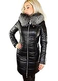 Farbe: Schwarz Wintermantel Winterjacke XXL Pelzkragen 2017-2018 Kollektion Echtfell Echtpelz