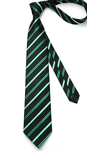 Image of Enlision Mens Ties Stripe Tie and Pocket Square Set Classic Formal Woven Neckties Handkerchief Cufflinks Wedding