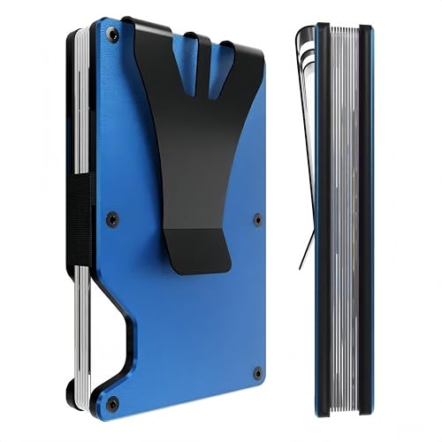 Slim Wallet for Men, Minimalist Mens Wallet， RFID Wallet for Men, Credit Card Holder, Metal Wallet with Money Clip, Mens Wallet(Blue)