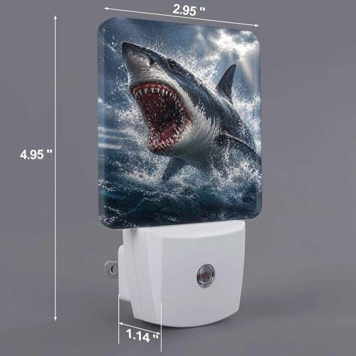 Image of LED Night Light,Ferocious White Shark LED Night Light Plug into Wall with Dusk to Dawn Light Sensor White Energy Efficient Nightlight for Bedroom Bathroom Hallway Living Room Kitchen
