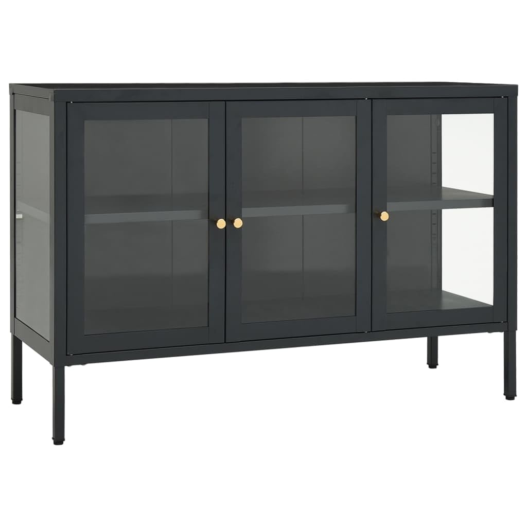 Aparador antracita de acero y cristal templado de 105 cm para salon