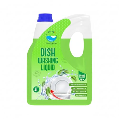 Confressa® Dishwash Gel | Lemon Fragrance | 4 L Refill Value Pack | Dishwash Liquid | Cuts Through Grease | Safe On Hands (Green, 4 L)