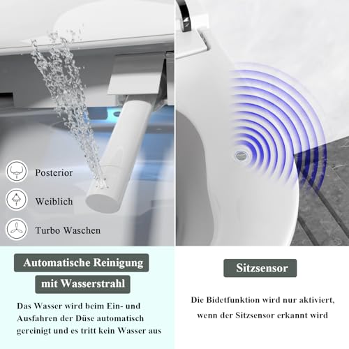 CASSILANDO Intelligente Wand Toilette, Smart Toilette Dusch WC, Intelligente Bidet-Toilette, Hängetoilette, Spültoilette, Eingebauter Heizsitz, Nachtlicht, Seitliche Bedienknöpfe, Weiße Farbe