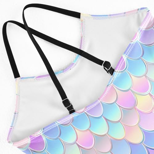 senya Girls Swimsuits One-Piece Swimwear Tie Bathing Suit Beach Summer Round Neck 5-6T Mermaid Scales Pattern4
