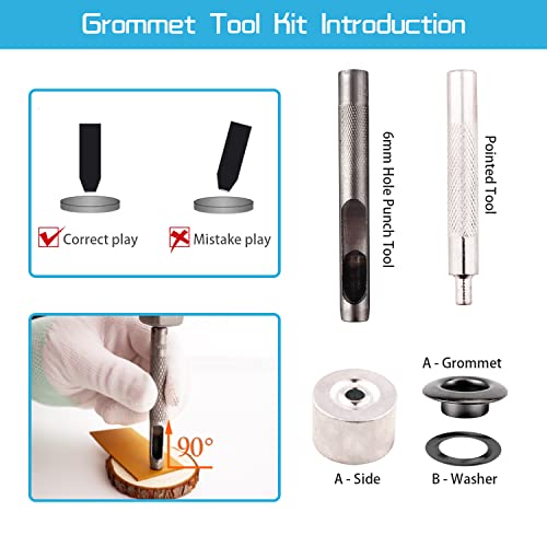 Grommet Tool Kit, 1/4 Inch Grommets Eyelets Sets, 110 Set Eyelets Kit With 3 Pcs Installation Tools And 1 Pcs Storage Box, Stainless Steel Grommets For Fabric, Tarps, Clothing (Black And Silver) #TOP2