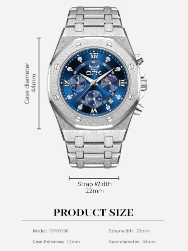 Image of OPK Men Analog Automatic Watches Waterproof Multifunction Chronograph Diamond Moon Phase Luminous Stainless Steel Band Wrist Watches