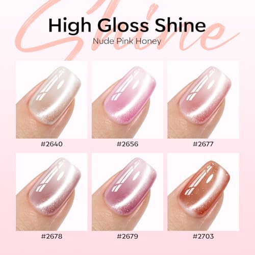 Image of modelones Cat Eye Gel Nail Polish, 6 Colors Nude Gel Polish Pink Glitter Brown with Magnet Sparkle Galaxy Series Nail Polish Kit Soak Off Led Nail Art Manicure Salon DIY Gifts