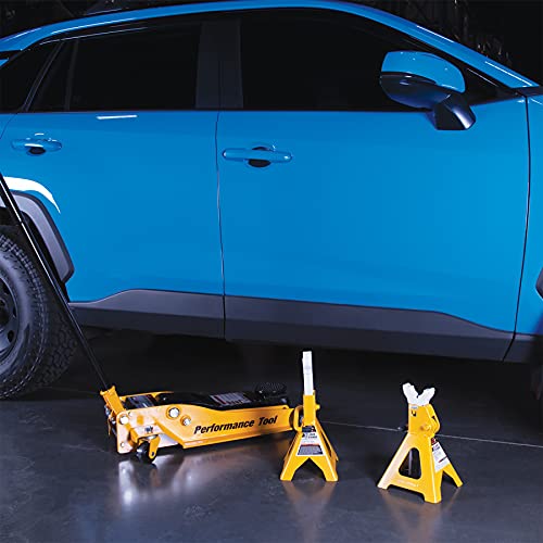 Performance Tool W41022 Ratchet Style Jack Stand Set For Lifting Vehicles During Maintenance, Yellow, 3-Ton #TOP5
