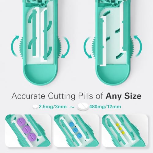 Image of ONE PIX Pill Cutter Splitter for Small and Tiny Pills, Multiple Pill Splitter with Centering Device & Hidden Blade, Adjustable Tablet Cutter for Large Pills, Seniors, Pets, Cyan