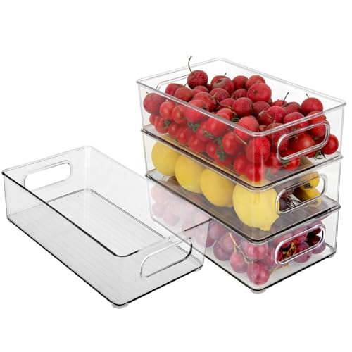 Image of Shuttle Art Transparent Fridge Storage Bins- Versatile Refrigerator and Freezer Bins for Storing Meat, Fruits, Vegetables - Kitchen, Pantry, and Cabinet Food Organizer Containers (Set of 4)