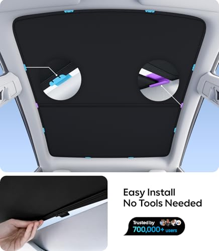 Image of Wigoo Tesla Model Y Sunshade Roof [Never Sag, Nano Ice-Crystal Coatings] 3-Gen Heat Insulation Glass Roof Sun Shade, Accessories for Tesla Model Y 2020~2025, Black