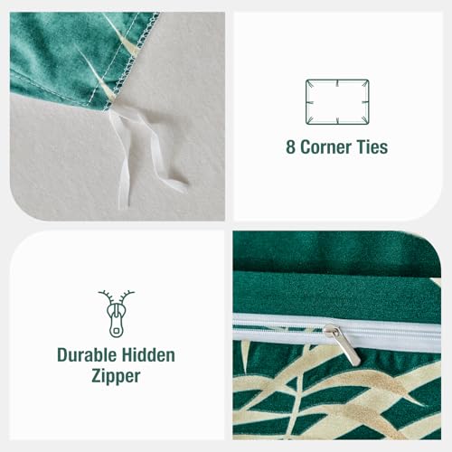Image of Lekesky King Duvet Cover Set, Green and Gold Tropical Palm Leaf Pattern Comforter Cover King Size, 3 Pieces Soft Microfiber Bedding Sets with Zipper & 2 Pillowcases, Comforter Not Included