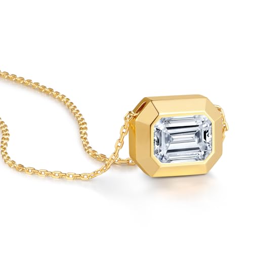 LEONIDS 2 Carat Emerald Cut Moissanite Necklace for Women | D Color VVS1 Clarit 925 Sterling Silver 14K Gold Pendant Necklace | Birthday Jewelry Gifts for Her Mom Wife