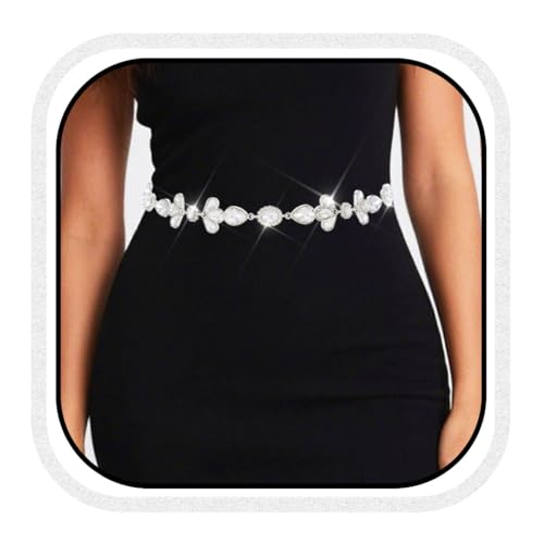 COSYDAYS Silver Rhinestone Belt Sparkly Waist Chain Fashion Crystal Dress Belts for Women