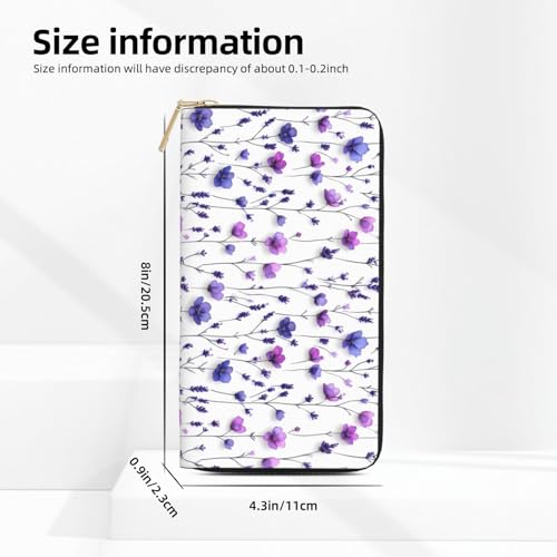 Leather Thin Slim Wallets for Women Men - Fashion Lavender Purple Flower Print Card Wallet Holder with Zipper2