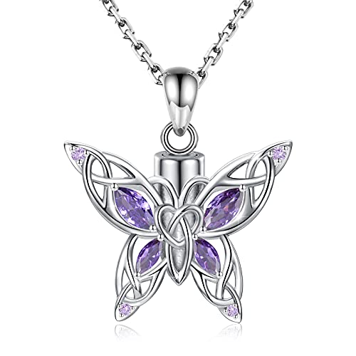 MANBU Butterfly Cremation Urn Necklace for Ashes: 925 Sterling Silver Memorial Pendant Jewelry Women Keepsake Bereavement Gift for A Loss of the Loved One