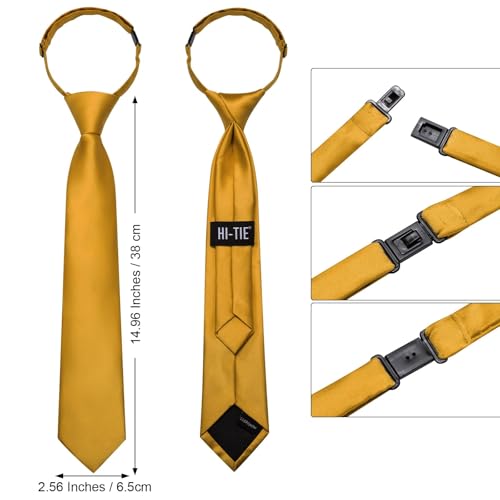 Image of Hi-Tie Pretied Boys Ties Solid Color Kids Adjustable Necktie Lapel Pin Clip Set Age 8-12 Wedding School Graduation
