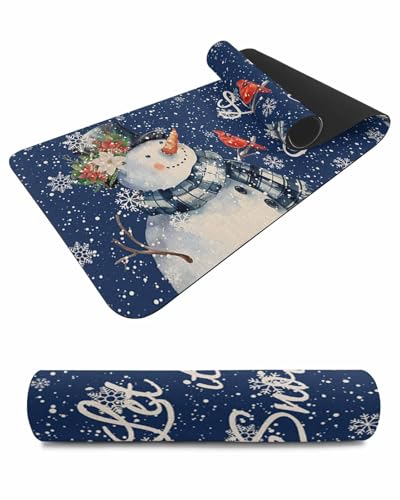 Debedcor Heat Proof Table Pads Waterproof Decorative, Blue Christmas Non-Slip Table Countertop Protector, Farmhouse Snowman Snowflakes Insulation Mat for Dining Room, 48 x 12 Inches