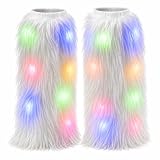 M MANJECOS LED Faux Fur Leg Warmers for Women, 15.7 Inch Light Up Fluffy Boot Covers with Colorful Lights, Furry Rave Festival Halloween Party Costume Accessories, White
