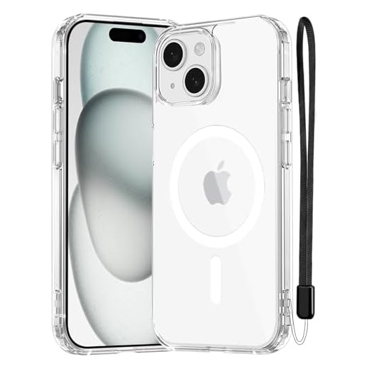 NEW'C Magnétique Coque pour iPhone 15 (6,1 Pouces), Compatible avec MagSafe Antichoc Ultime avec Cordon – Magnétisme Puissant et Protection Militaire - Etui Fine - Transparent