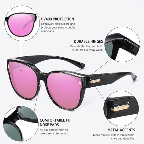 Image of HAOLOTA Fit Over Glasses Sunglasses for Women Polarized | Over Glasses Sun Glasses, UV400 Polarized Lens, Trendy Cat Eye Sunglasses, Lightweight and Flexible, Driving, Daily Use