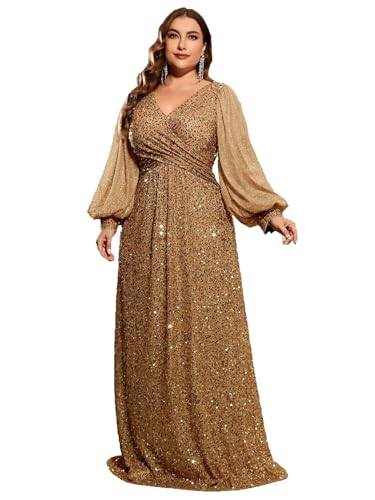 Plus Size Formal Wedding Guest Dress Long Sleeve Sequin Prom Dress
