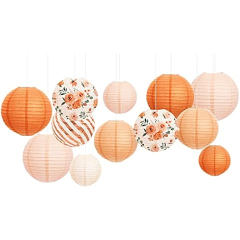 NICROHOME Party Decorations, 12PCS Orange Vintage Floral Paper Lanterns Hanging Decorations for Wedding, Birthday, Baby/Bridal Shower, Engagement, Garden Tea Party, Spring Decor Cover