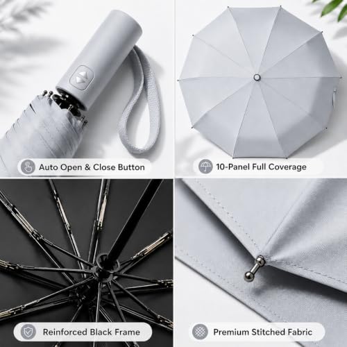Image of ginoya brothers Premium Auto Open & Close Compact Travel Umbrella for Men & Women With 10 Durable Ribs Strong Wind Resistant Folding Easy to Carry Umbrella For Sun & Rain